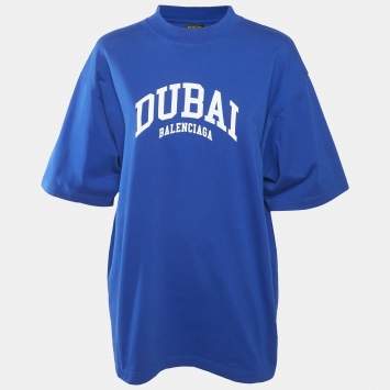 مملوكة مسبقًا Balenciaga Royal Blue Printed Cotton Medium Fit T-Shirt S