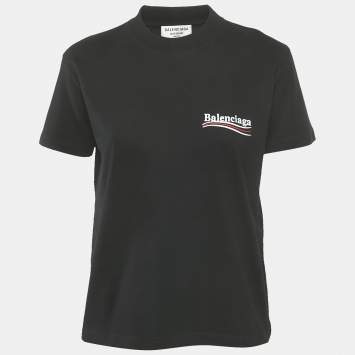 Tシャツ・カットソー BALENCIAGA Black Cotton Sweatshirt Balenciaga Black Cotton Logo Print Crewneck T shirt S