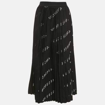 Pre Owned Balenciaga Black Logo All Over Knit Pleated Midi Skirt S