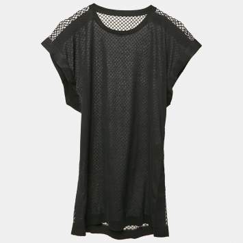 Pre Owned Balenciaga Black Jersey and Sheer Mesh Trim Top S