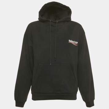 Balenciaga Black Campaign Print Cotton Knit Hoodie S