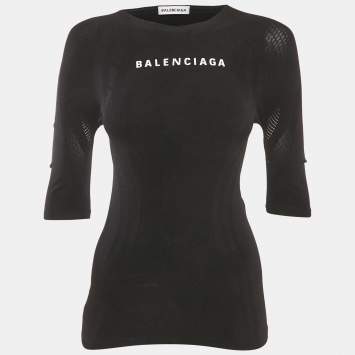 Tシャツ・カットソー Balenciaga Black Stretch Viscose Blend T-Shirt プリントTシャツ（2224156）｜BALENCIAGA(バレンシアガ）｜MEN'S