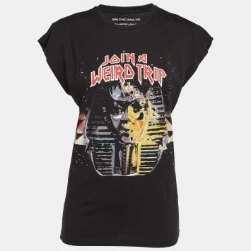 مملوكة مسبقًا Balenciaga Black Printed Cotton Knit T-Shirt S