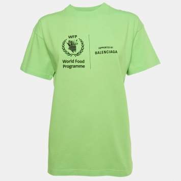 Pre Owned Balenciaga Unisex Neon Green WFP Print Jersey Crewneck T-Shirt XS