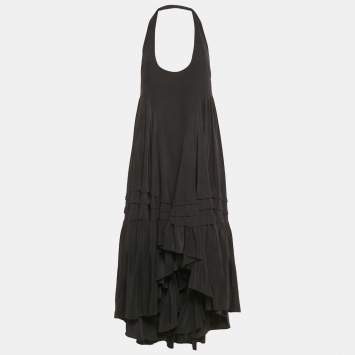 Pre Owned Balenciaga Black Silk Halter Neck Asymmetric Dress M