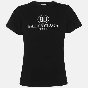 Pre Owned Balenciaga Black Logo Print Cotton Jersey T-Shirt M