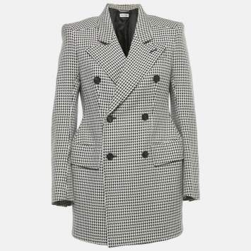 Pre Owned Balenciaga Black/White Houndstooth Hourglass Fit Double Breasted Blazer M