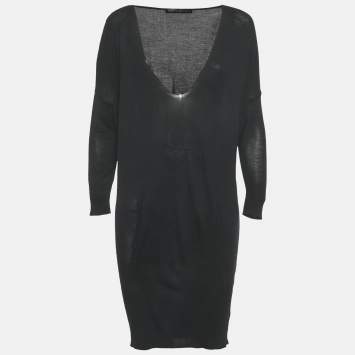 Pre Owned Balenciaga Black Knit V-Neck Dress S