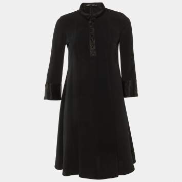 Pre Owned Balenciaga Black Silk Pleated Knee Length Dress S