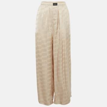 Pre Owned Balenciaga Beige Monogram Satin Wide-Leg Trousers M