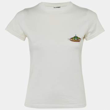 Pre Owned Balenciaga White Bonjour Paris Print Cotton Crew Neck T-Shirt XS 
