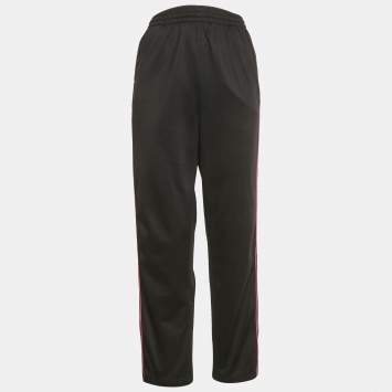 مملوكة مسبقًا Balenciaga Black Synthetic Logo Stripe Detail Track Pants S