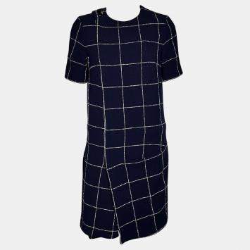 مملوكة مسبقًا Balenciaga Navy Blue Navy Checkered Dress