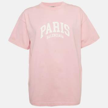 Pre Owned Balenciaga Limited Edition Pink Logo Print Cotton Oversized T-Shirt S