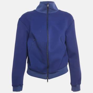 Pre Owned Balenciaga Blue Jersey Asymmetric Bomber Jacket M