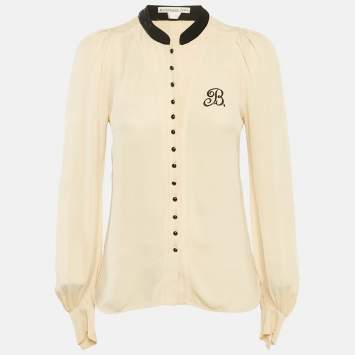 Pre Owned Balenciaga Beige Velvet Collar Silk Shirt S