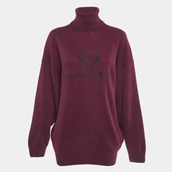 Pre Owned Balenciaga Burgundy Logo Embroidered Wool & Cashmere Jumper S