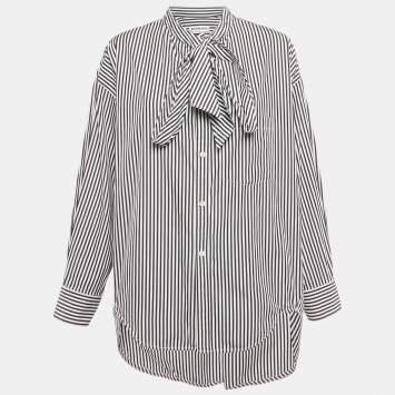 Pre Owned Balenciaga White/Black Striped Cotton Blouse S