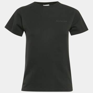 مملوكة مسبقًا Balenciaga Black Logo Embroidered Cotton Knit T-Shirt S
