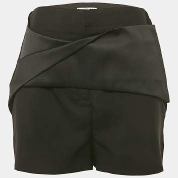 مملوكة مسبقًا Balenciaga Black Wool & Mohair Origami Draped Shorts M