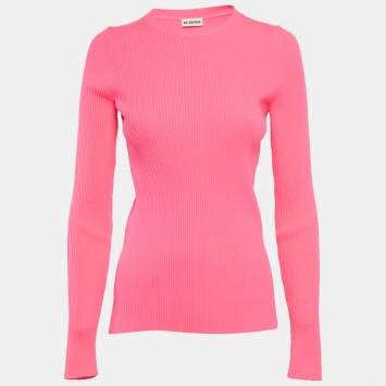 مملوكة مسبقًا Balenciaga Pink Rib Knit Crew Neck Pullover M