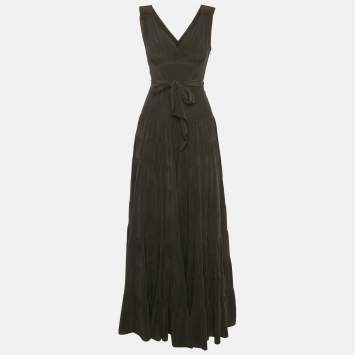 Pre Owned فستان بالنسياغا حرير أسود واسع ماكسي مقاس صغير (سمول)