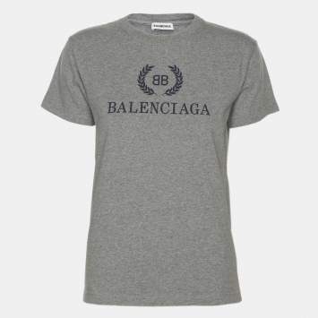Pre Owned Balenciaga Grey Jersey Logo Print T-Shirt S