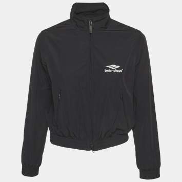 مملوكة مسبقًا جاكيت بالنسياغا سحاب أمامي مزيج قطن أسود مقاس ميديم (متوسط)