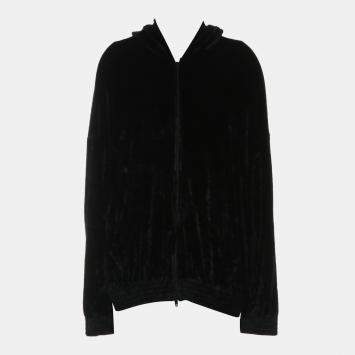 مملوكة مسبقًا Balenciaga F/W 2023 Black Velour Zip Up Logo-Embellished Hoodie Jacket