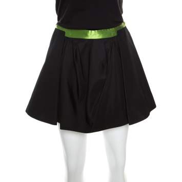 Pre Owned Balenciaga Black Pleat Front Contrast Waistband Detail A Line Mini Skirt M