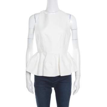 Pre Owned Balenciaga Cream Cotton Sleeveless Peplum Top M