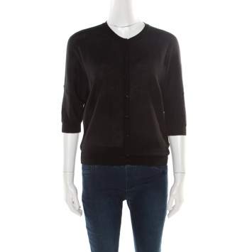 Pre Owned Balenciaga Black Wool Kimono Sleeve Button Front Cardigan M