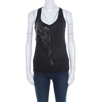Pre Owned Balenciaga Black Jersey Stud Embellished Panel Racer Back Tank Top S