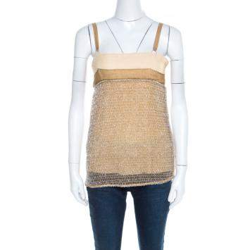 Pre Owned Balenciaga Ochre Yellow Embroidered Cotton Inlay Textured Camisole S