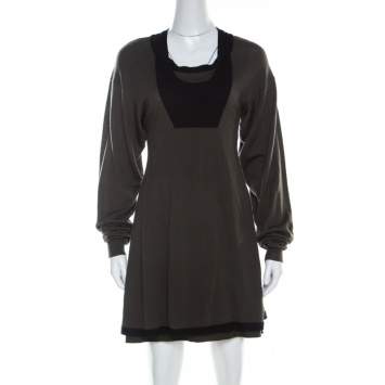 Pre Owned Balenciaga Khaki Green Wool Cut-Out Detail Short Dress S