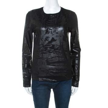 Pre Owned Balenciaga Black Embossed Cotton Long Sleeve Top S
