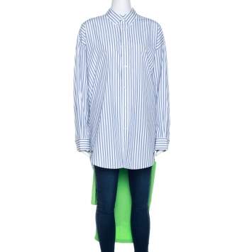 Pre Owned Balenciaga Bicolor Striped Cotton T-Shirt Detail Oversized Shirt S