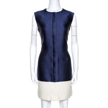 Pre Owned Balenciaga Bicolor Silk and Canvas Sleeveless Dress L 