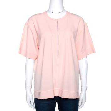 Pre Owned Balenciaga Peach Stretch Crepe Short Sleeve Top L