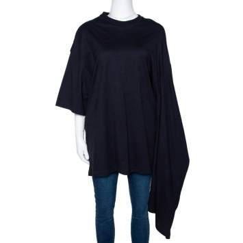 Pre Owned Balenciaga Black Cotton Asymmetric Kimono T Shirt M 