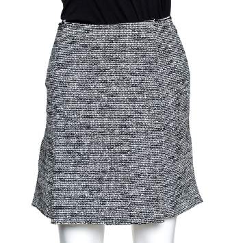 Pre Owned Balenciaga Monochrome Tweed Gomme Mini Skirt S