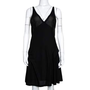 Pre Owned Balenciaga Black Knit Perforated Detail Sleeveless Dress L