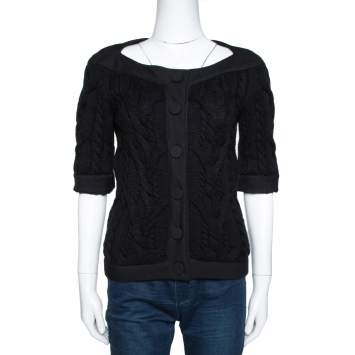 Pre Owned Balenciaga Black Cable Knit Three Quarter Sleeve Cardigan S