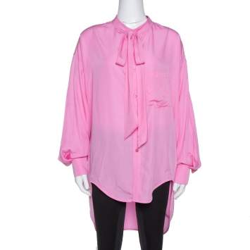 Pre Owned Balenciaga Pink Poplin New Swing Oversized Shirt S