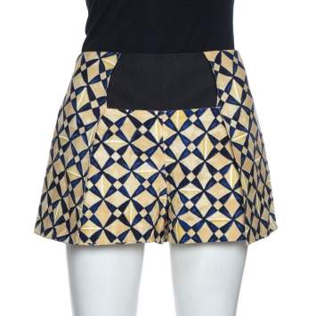 Pre Owned Balenciaga Cream Printed Contrast Waist Band Shorts M