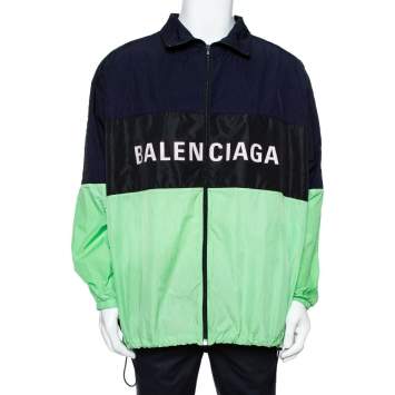 Pre Owned Balenciaga Color Block Logo Oversized Zip Up Jacket S