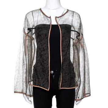 Pre Owned Balenciaga Beige Sheer Lace Open Front Jacket M