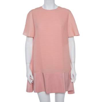 Pre Owned Balenciaga Silk Pink Pintuck Detail A-Line Shift Dress L