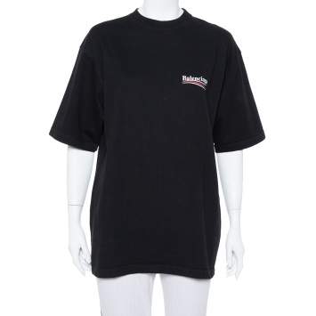 Pre Owned Balenciaga Black Logo Printed Cotton Crewneck Oversized T Shirt S