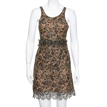 Pre Owned Balenciaga Black & Gold Lace Sleeveless Mini Dress S